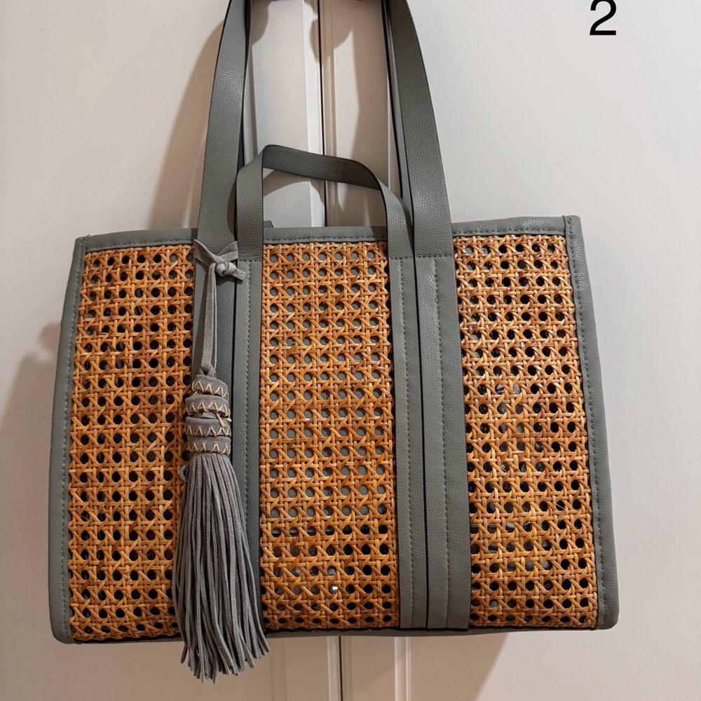 Vince Camuto Gray and Tan Woven Tote Bag